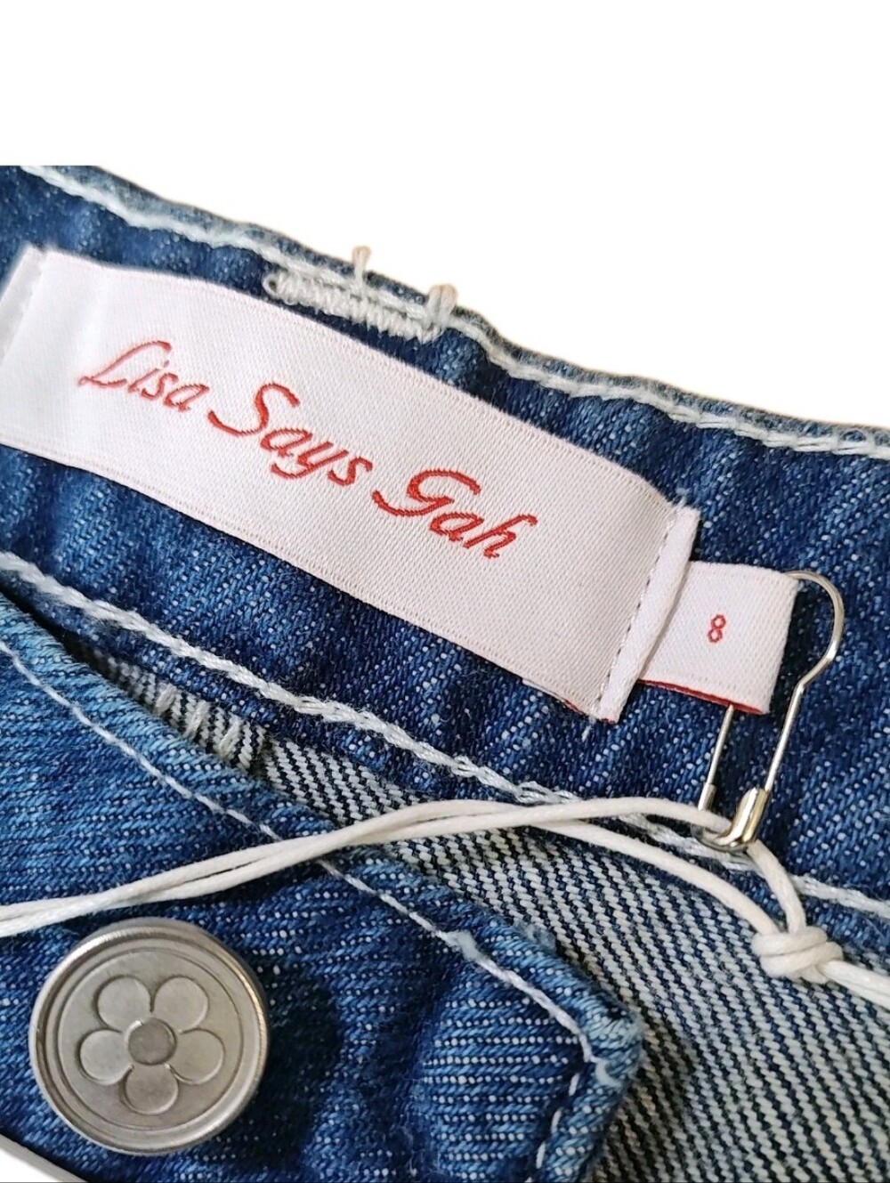 Lisa Says Gah Woman 8 Wide Leg Jeans Indigo Stone Washed Rigid Denim 30/30" Nwt - Picture 9 of 11